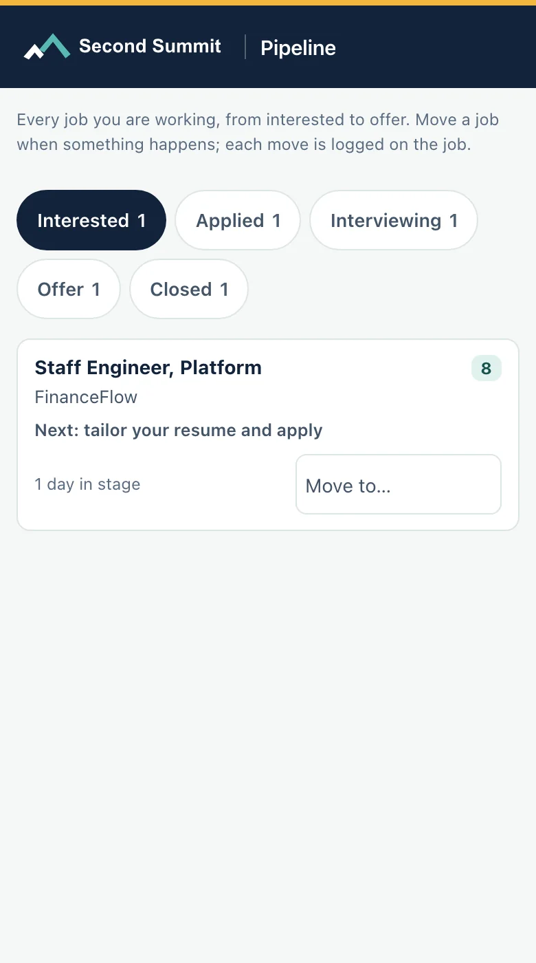 The Pipeline screen on a phone with sample data.